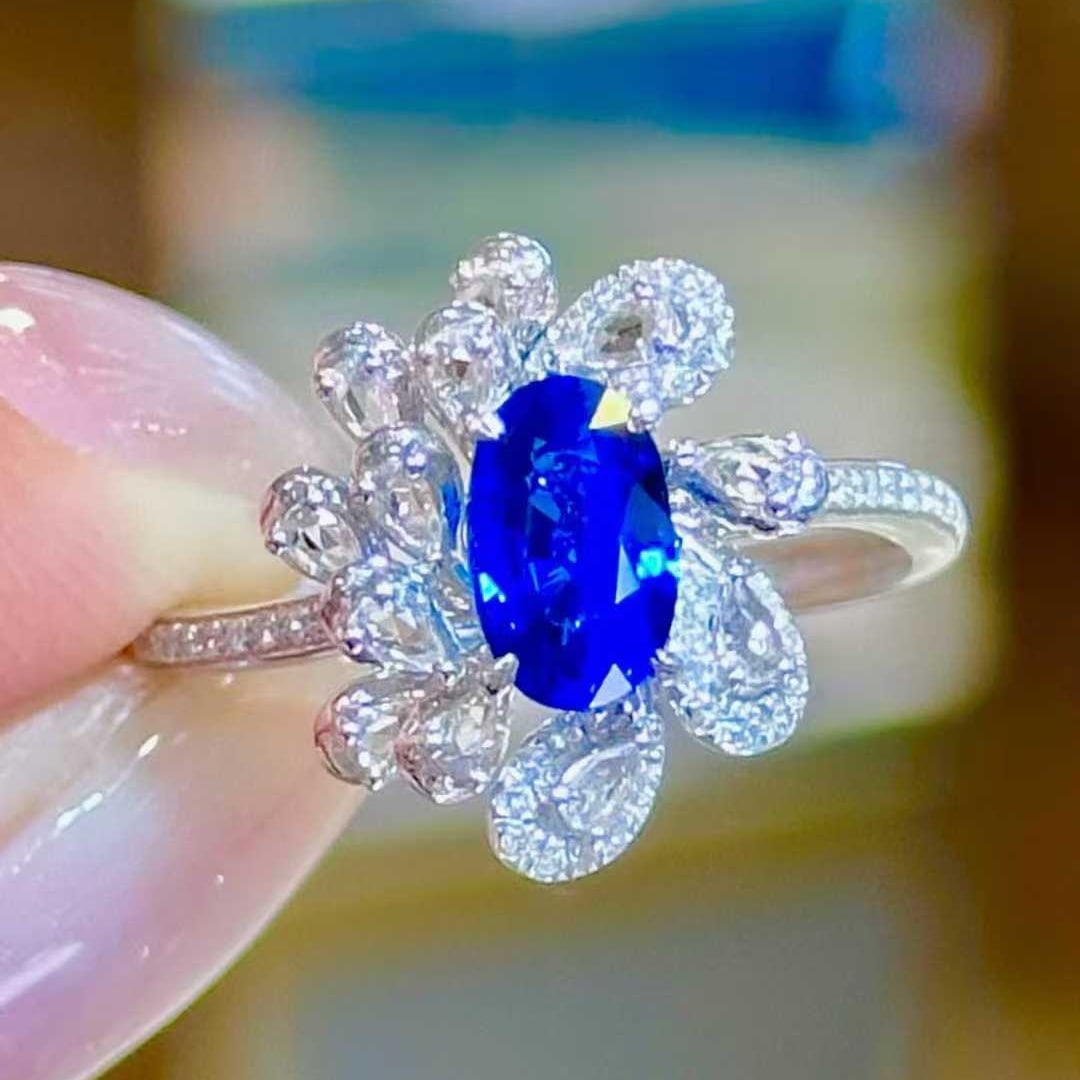 14k Gold 1 Ct Natural Sapphire & Diamond & Sapphire Ring - 5