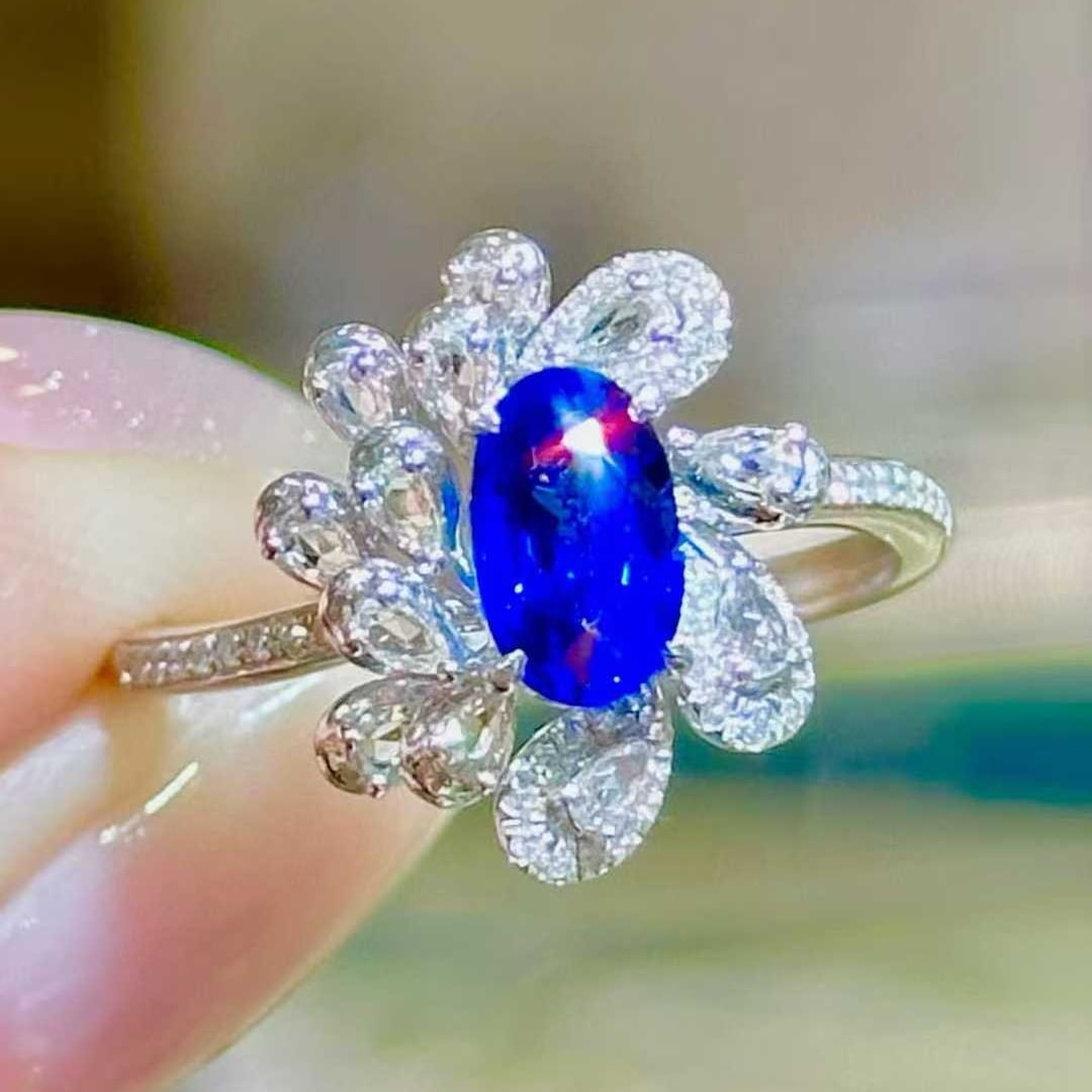 14k Gold 1 Ct Natural Sapphire & Diamond & Sapphire Ring - 6