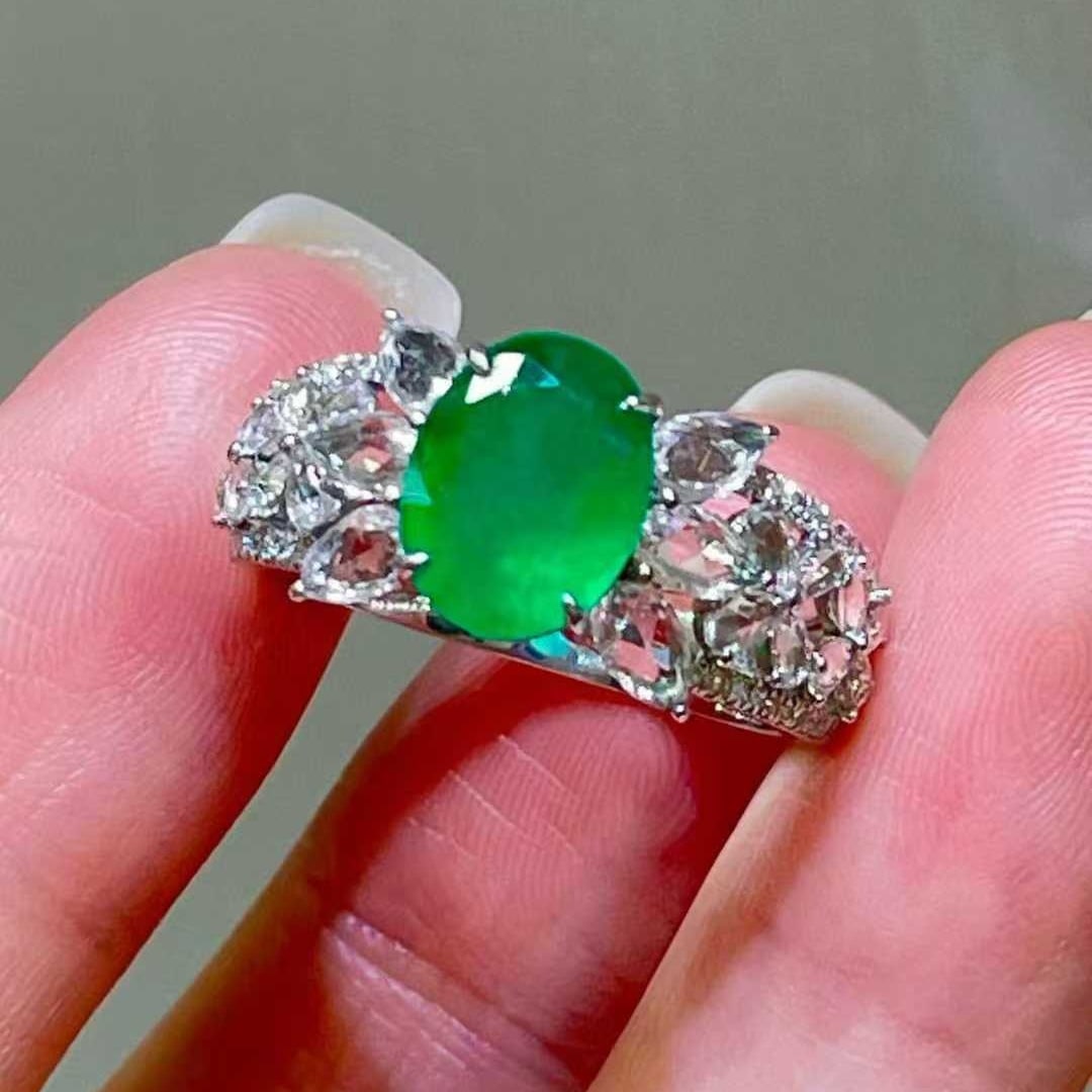 14k Gold 1.87 Ct Natural Emerald & Sapphire & Diamond Ring - 2