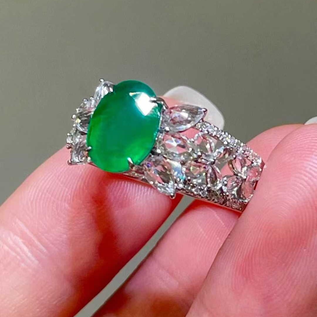 14k Gold 1.87 Ct Natural Emerald & Sapphire & Diamond Ring - 3