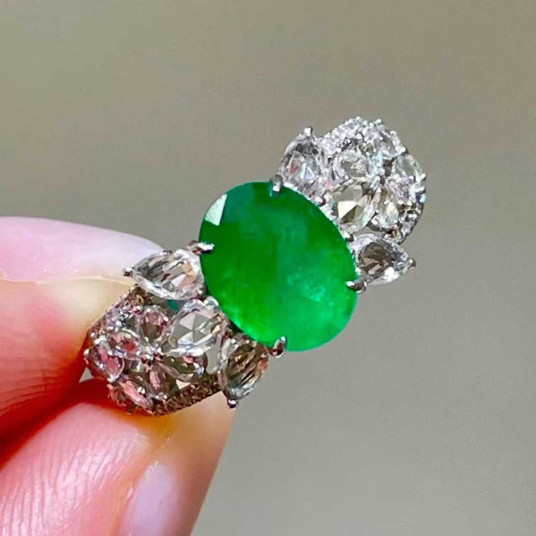 14k Gold 1.87 Ct Natural Emerald & Sapphire & Diamond Ring - 4