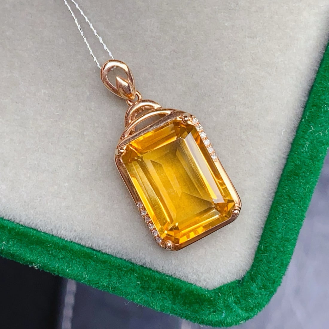 14k Gold 6.88 Ctw Natural Citrine & Diamond Pendant( Without Chain ) - 3