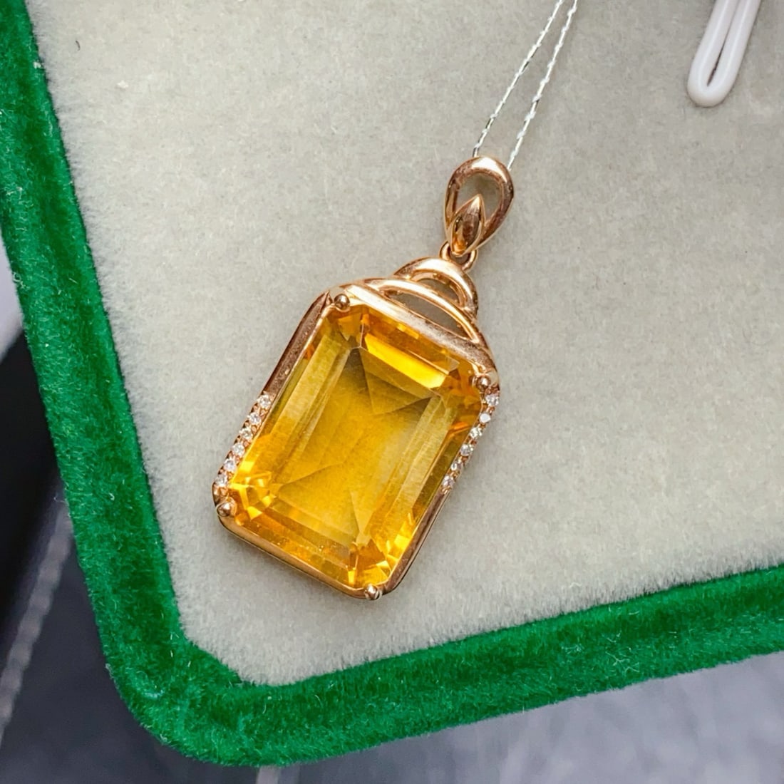 14k Gold 6.88 Ctw Natural Citrine & Diamond Pendant( Without Chain ) - 4