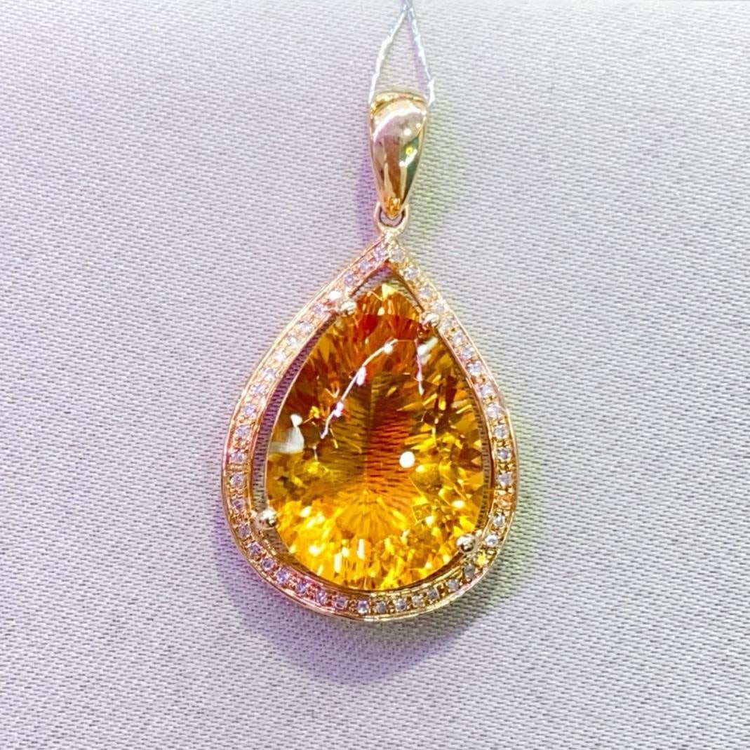 14k Gold 8.23 Ctw Natural Citrine & Diamond Pendant( Without Chain ): Ref:231039245 // gold content:14k gold // main gemstone:citrine // shape:pear // carat weight:8. 1ct // color:yellow // treatment:natural // // adjacent gemstone 2 : diamond // number of stones:45 //