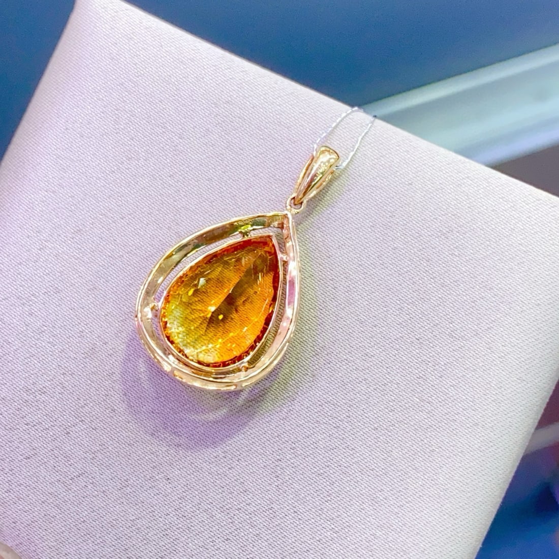 14k Gold 8.23 Ctw Natural Citrine & Diamond Pendant( Without Chain ) - 2