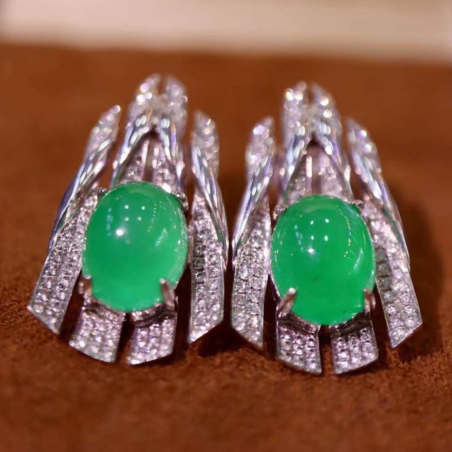 14k Gold 6.49 Ctw Natural Emerald & Diamond Earrings - 2