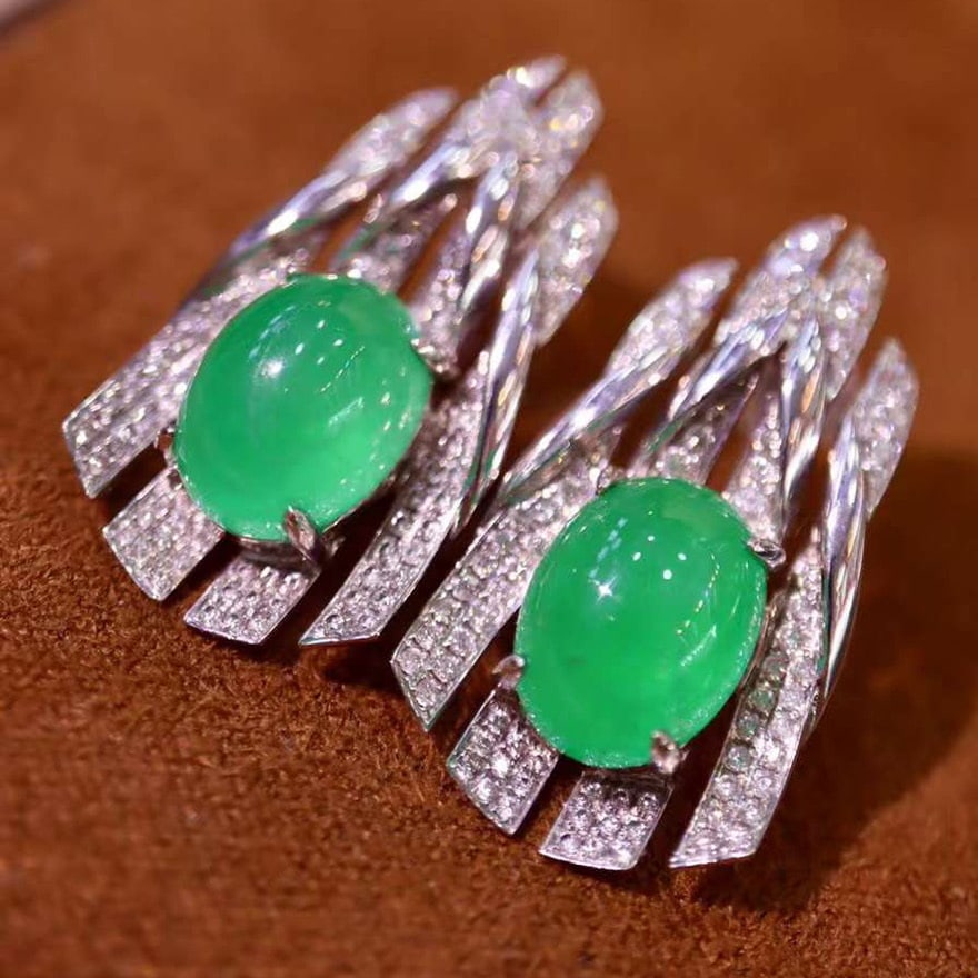 14k Gold 6.49 Ctw Natural Emerald & Diamond Earrings - 4
