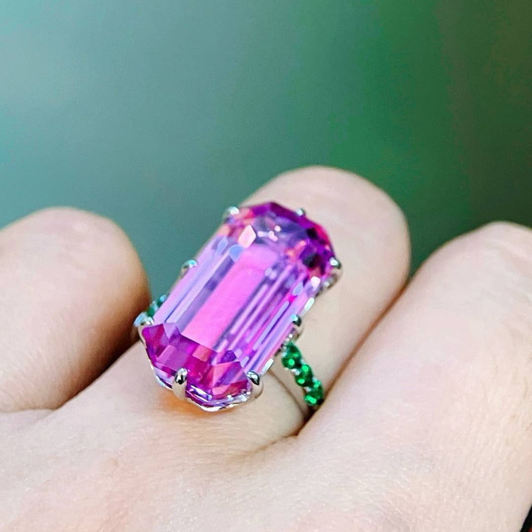 14k Gold 17.11 Ctw Natural Kunzite & Tsavorite Ring - 3