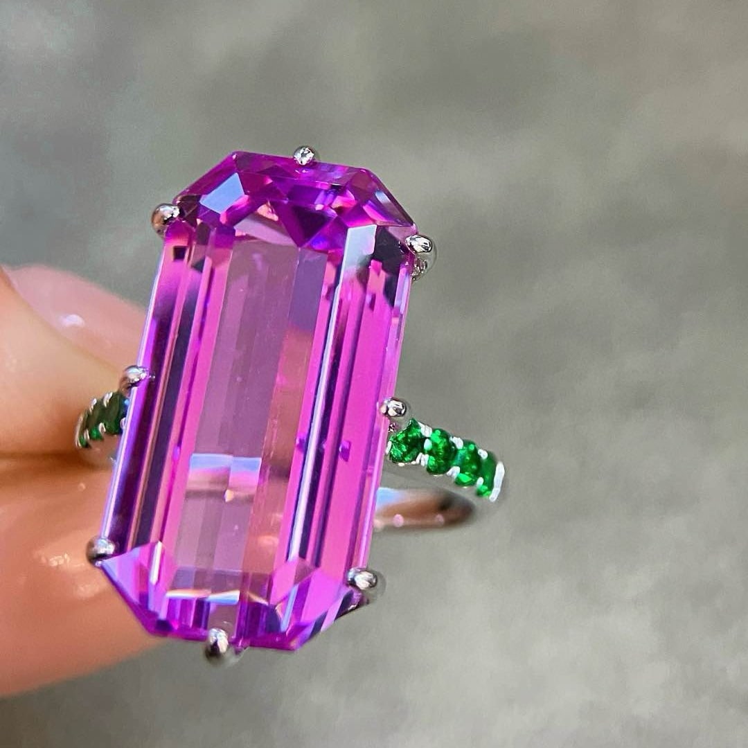 14k Gold 17.11 Ctw Natural Kunzite & Tsavorite Ring - 5