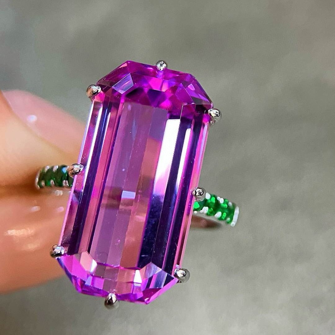 14k Gold 17.11 Ctw Natural Kunzite & Tsavorite Ring - 6