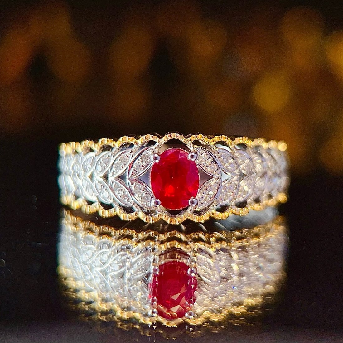 14k Gold 0.55 Ct Natural Ruby & Diamond Ring: Ref:231040044 // gold content:14k gold // ring size:7. 25us // // main gemstone:ruby // shape:oval // carat weight:0. 55ct // color:red // treatment:natural // // adjacent gemstone 2 : diamond //