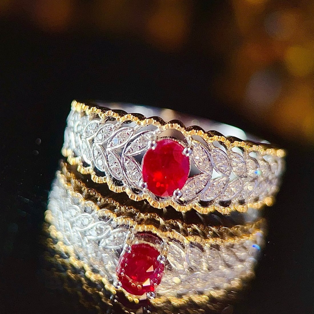 14k Gold 0.55 Ct Natural Ruby & Diamond Ring - 2