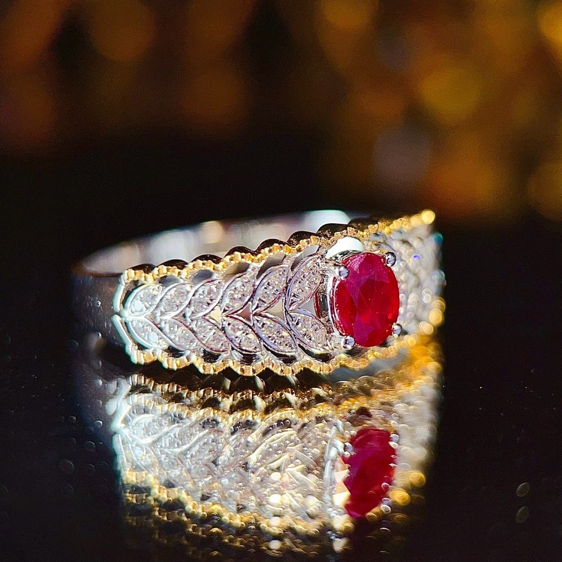 14k Gold 0.55 Ct Natural Ruby & Diamond Ring - 3