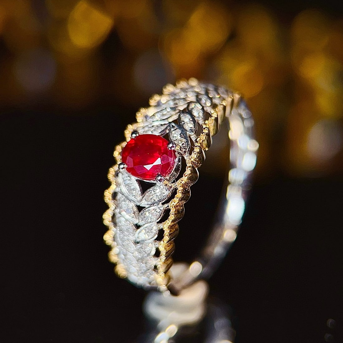 14k Gold 0.55 Ct Natural Ruby & Diamond Ring - 4