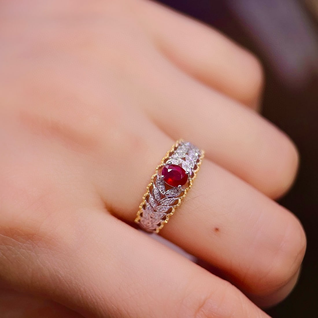14k Gold 0.55 Ct Natural Ruby & Diamond Ring - 5