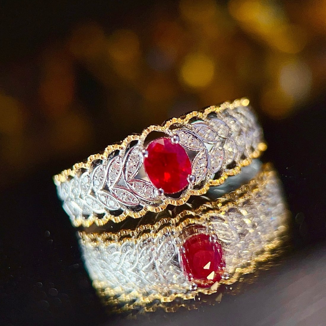 14k Gold 0.55 Ct Natural Ruby & Diamond Ring - 6
