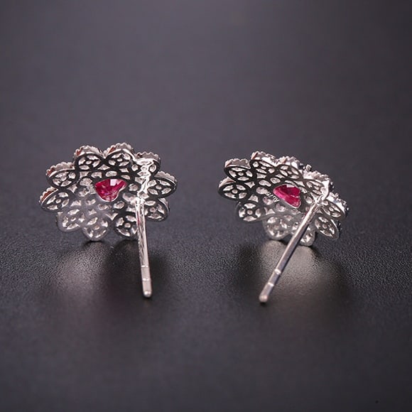 14k Gold 0.76 Ctw Natural Ruby & Diamond Earrings - 3