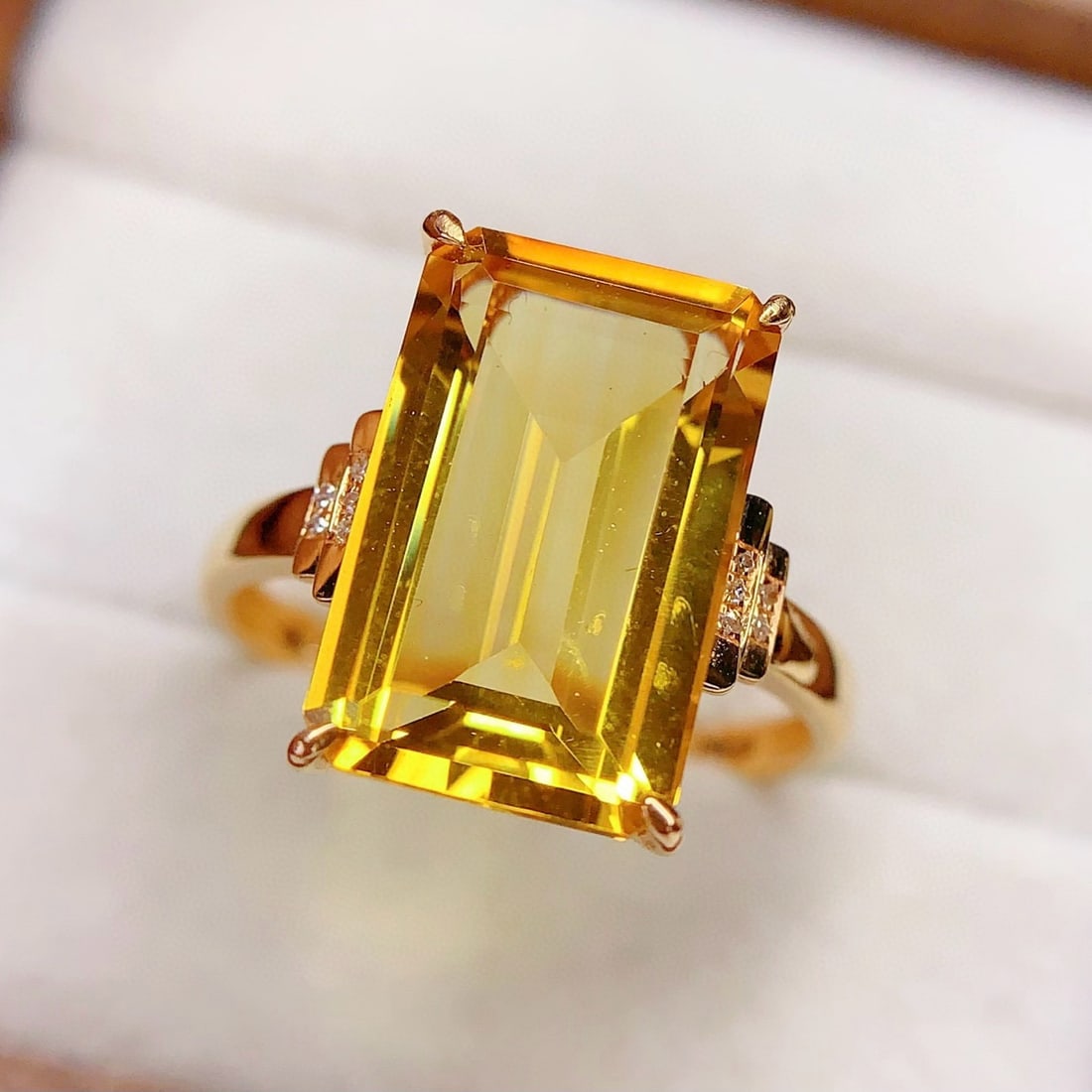 14k Gold 7 Ct Natural Citrine & Diamond Ring - 2