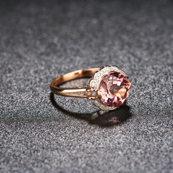 14k Gold 3.2 Ct Natural Tourmaline & Diamond Ring - 2