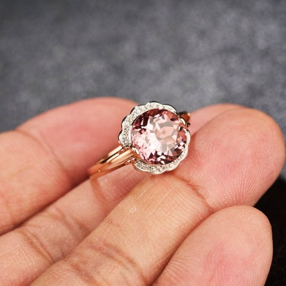 14k Gold 3.2 Ct Natural Tourmaline & Diamond Ring - 6