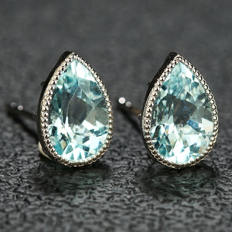 14k Gold 2.53 Ct Natural Aquamarine Earrings - 2