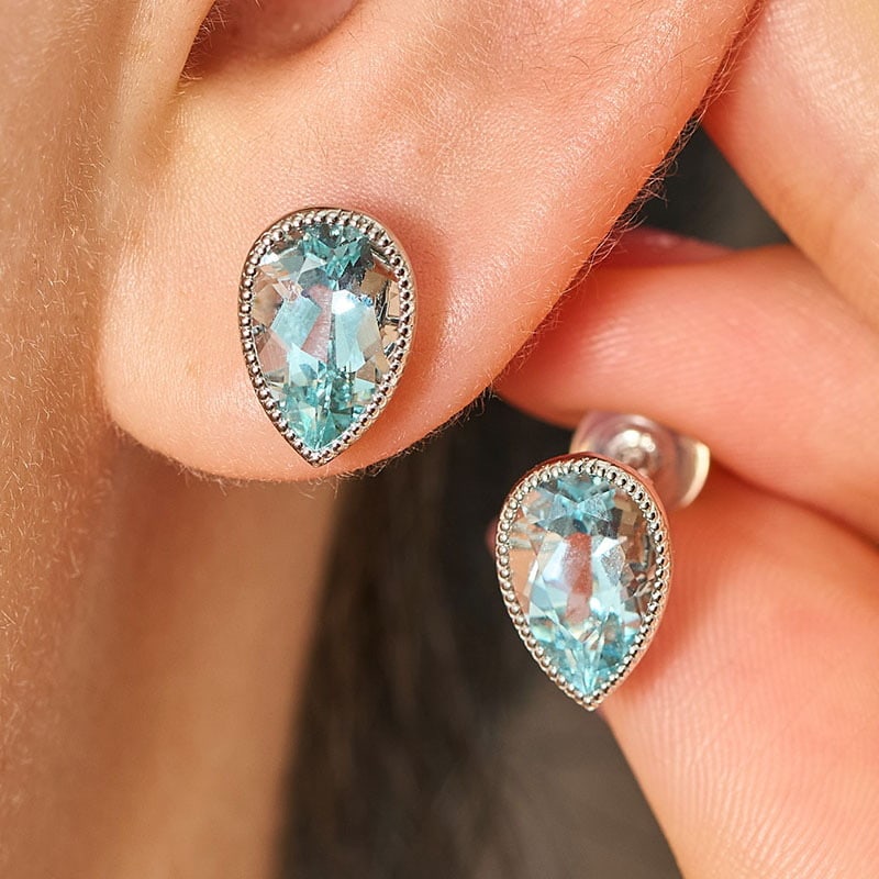 14k Gold 2.53 Ct Natural Aquamarine Earrings - 3