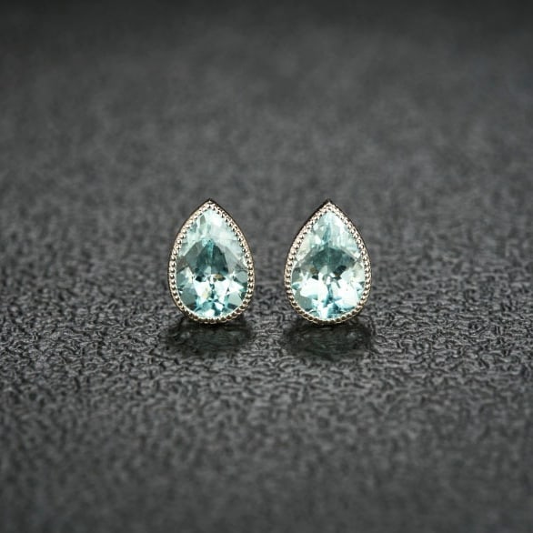 14k Gold 2.53 Ct Natural Aquamarine Earrings - 4