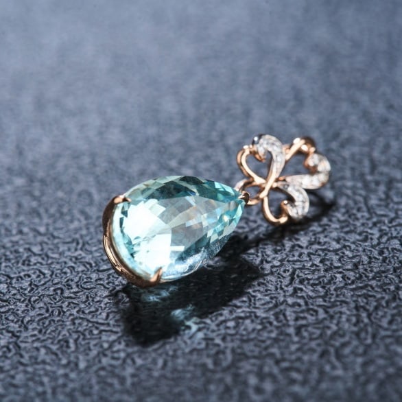 14k Gold 3.95 Ct Natural Aquamarine & Diamond Pendant( Without Chain ) - 5