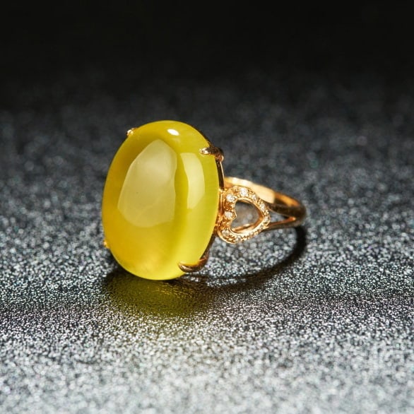 14k Gold 11.8 Ct Natural Prehnite & Diamond Ring - 3