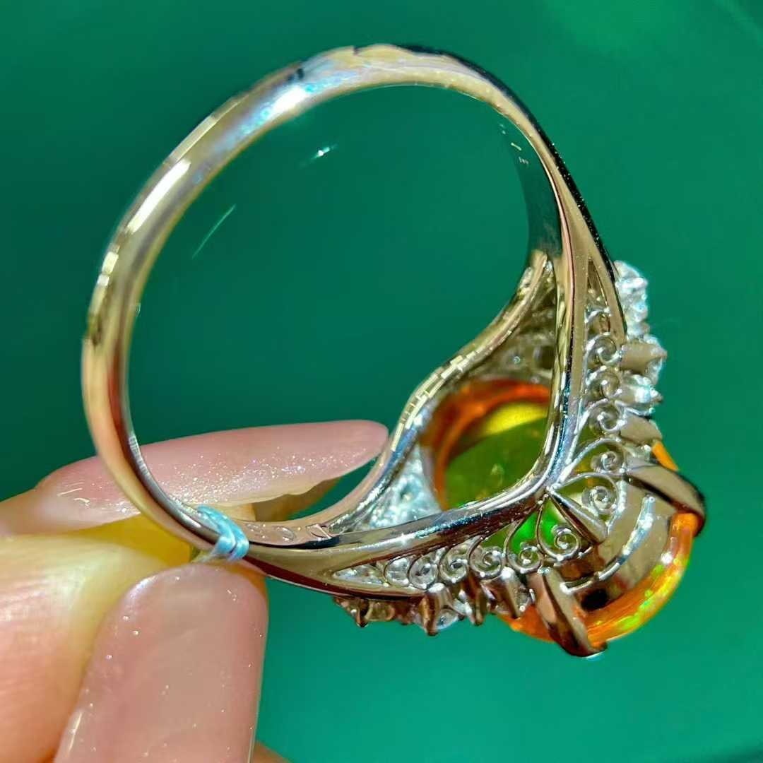 14k Gold 4.63 Ctw Natural Opal & Diamond Ring - 4