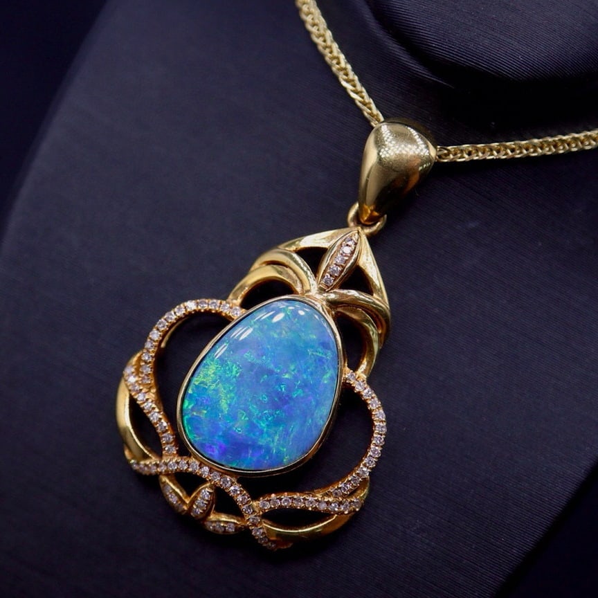 14k Gold 2.88 Ct Natural Opal & Diamond Pendant( Without Chain ) - 3