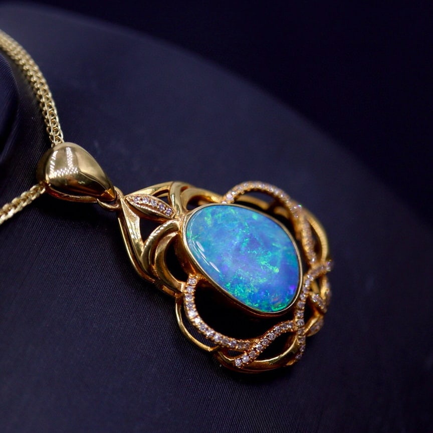 14k Gold 2.88 Ct Natural Opal & Diamond Pendant( Without Chain ) - 4