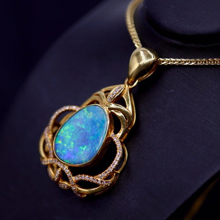 14k Gold 2.88 Ct Natural Opal & Diamond Pendant( Without Chain ) - 5