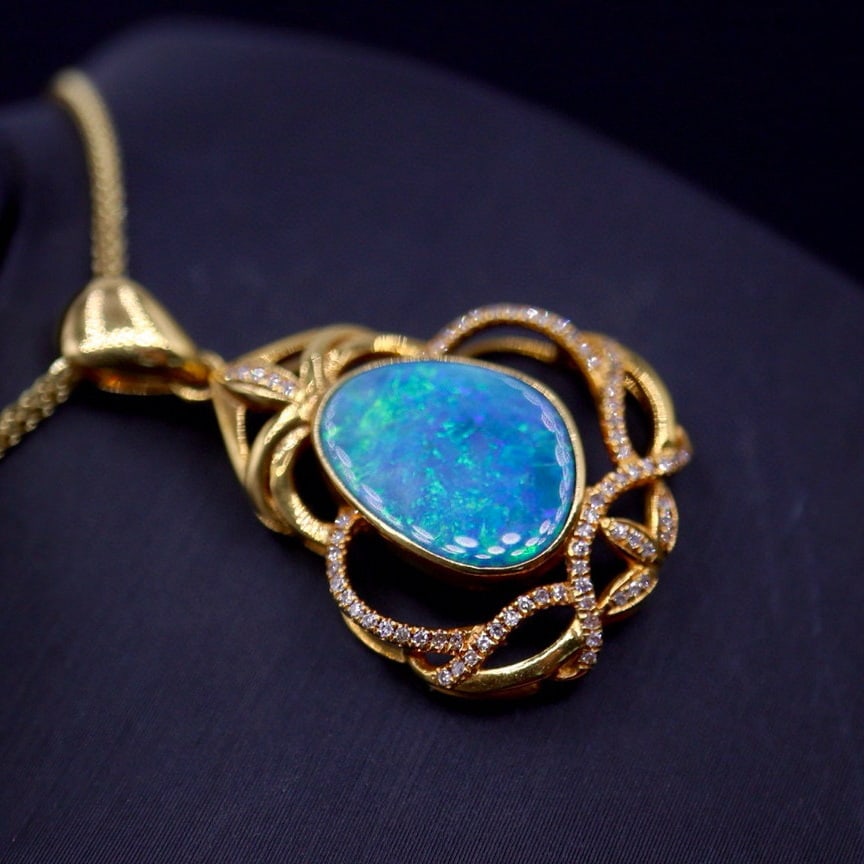 14k Gold 2.88 Ct Natural Opal & Diamond Pendant( Without Chain ) - 6