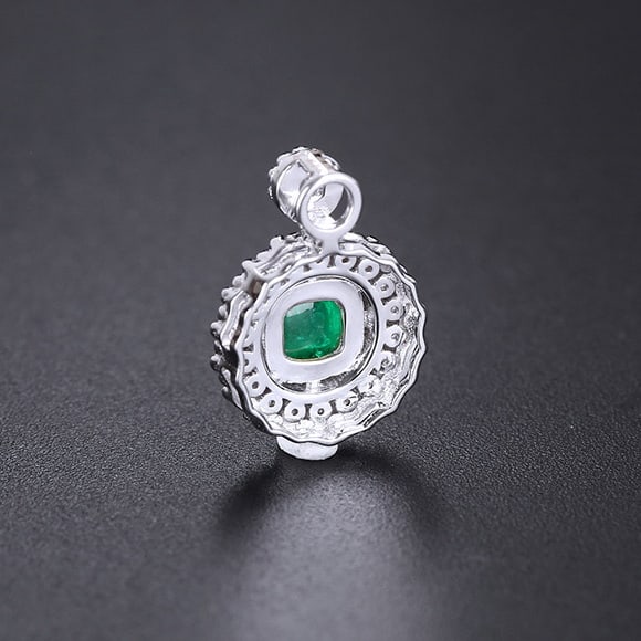 14k Gold 0.57 Ctw Natural Emerald & Diamond Pendant( Without Chain ) - 4