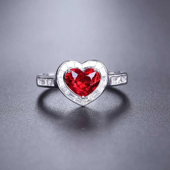 14k Gold 1.65 Ctw Natural Spinel & Diamond Ring: Ref:231040088 // gold content:14k gold // ring size:7. 25us // // main gemstone:spinel // shape:heart // carat weight:1. 25ct // color:red // treatment:natural // // adjacent gemstone 2 : diamond //