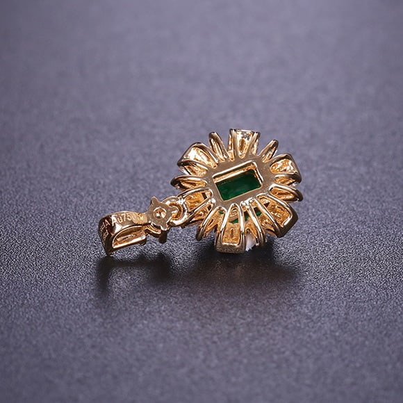 14k Gold 0.5 Ctw Vivid Green Natural Emerald & Diamond Pendant( Without Chain ) - 4