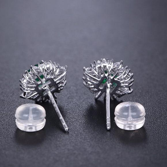 14k Gold 1.26 Ctw Vivid Green Natural Emerald & Diamond Earrings - 5