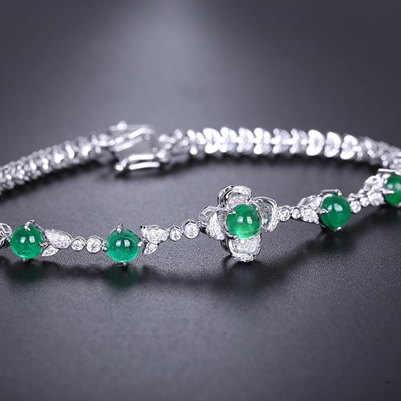 14k Gold 3.47 Ctw Natural Emerald & Diamond Bracelet - 2