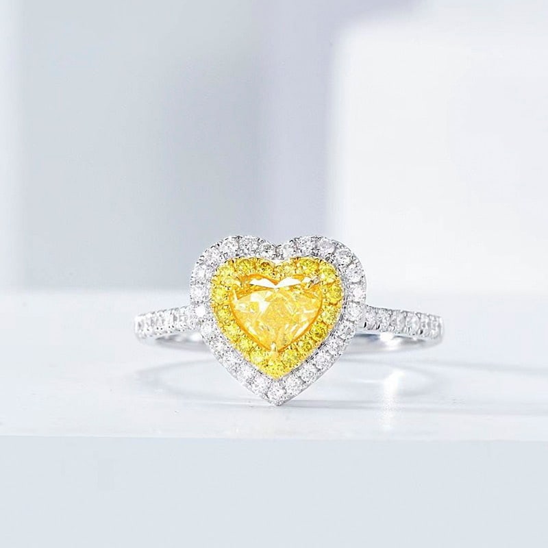 14k Gold 0.5 Ct Natural Yellow Diamond & Diamond Ring: Ref:231040102 // gold content:14k gold // ring size:7. 25us // // main gemstone:yellow diamond // shape:heart // carat weight:0. 5ct // color:yellow // treatment:natural // // adjacent gemstone 2 :