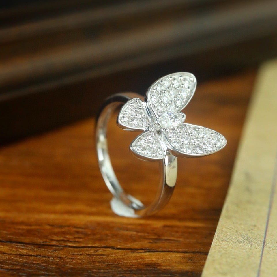 14k Gold 0.70 Ct Natural H Diamond & Butterfly Ring - 2