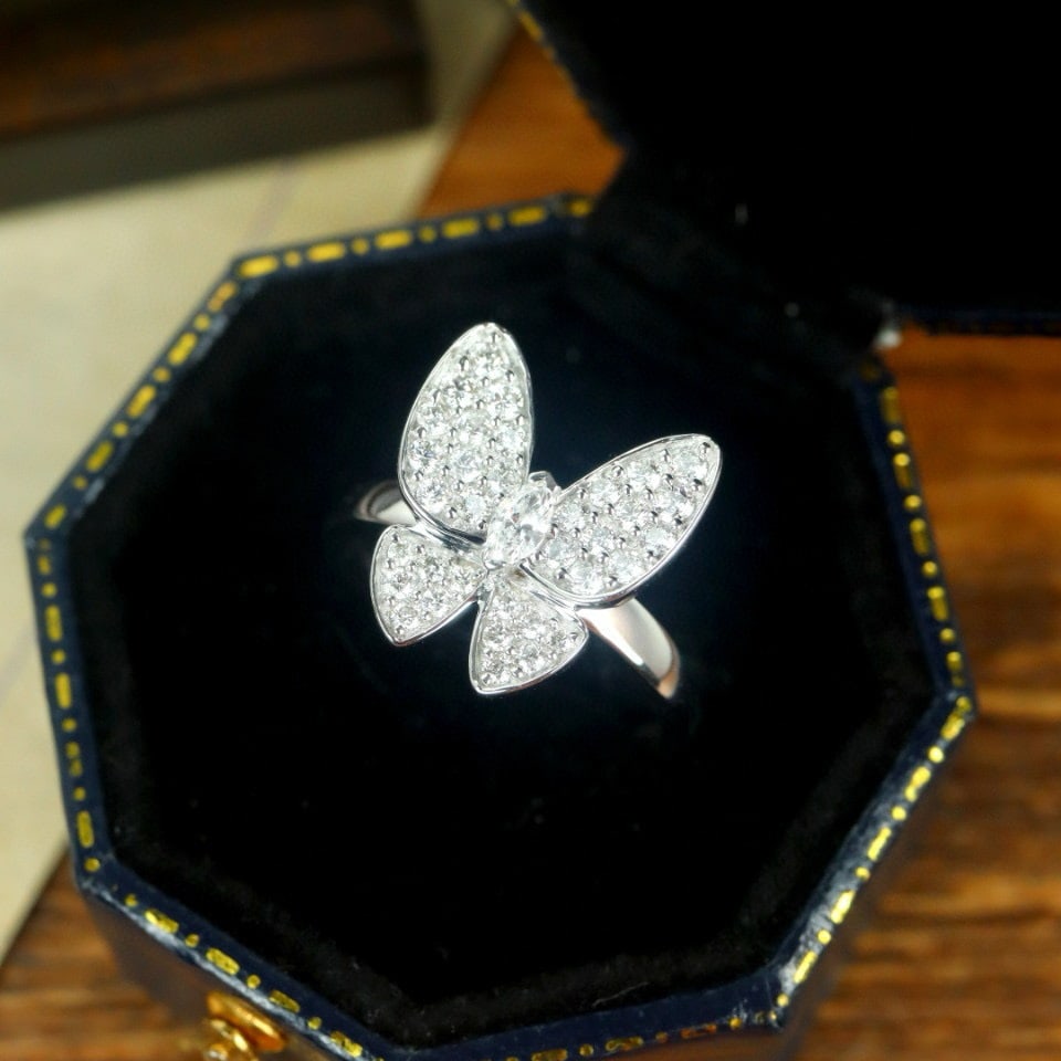 14k Gold 0.70 Ct Natural H Diamond & Butterfly Ring - 3