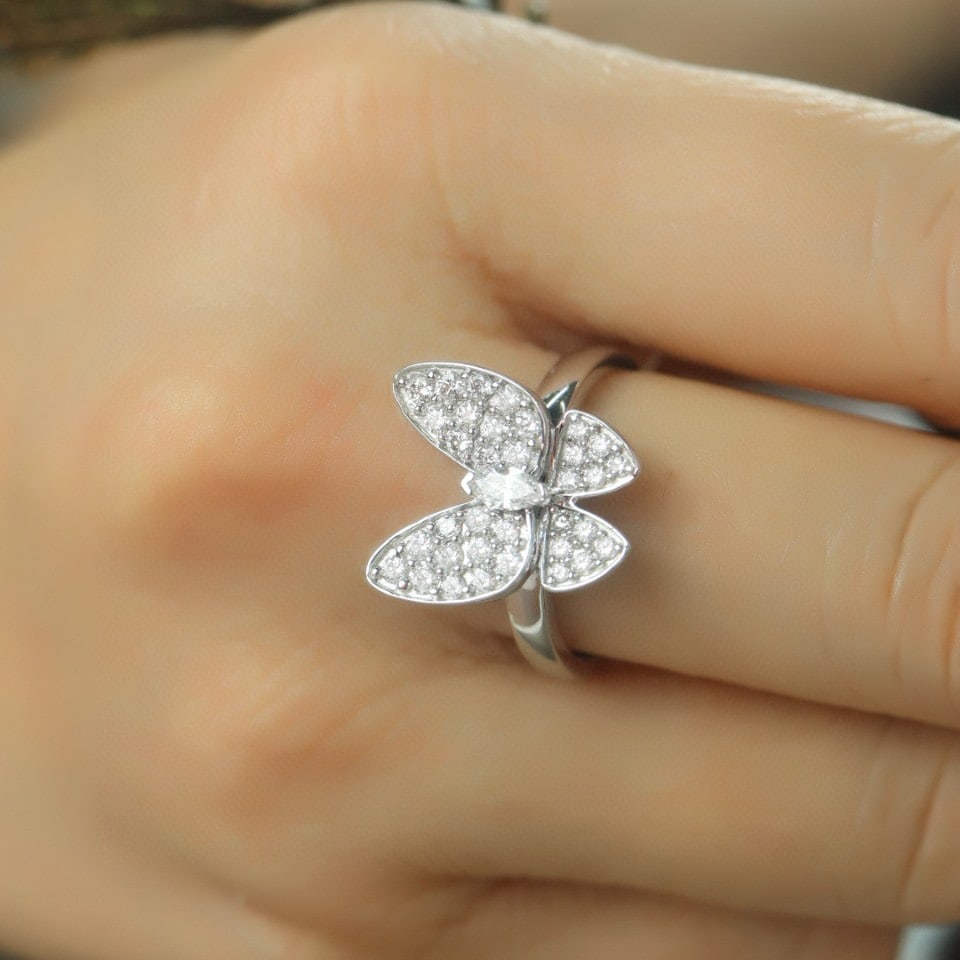 14k Gold 0.70 Ct Natural H Diamond & Butterfly Ring - 5