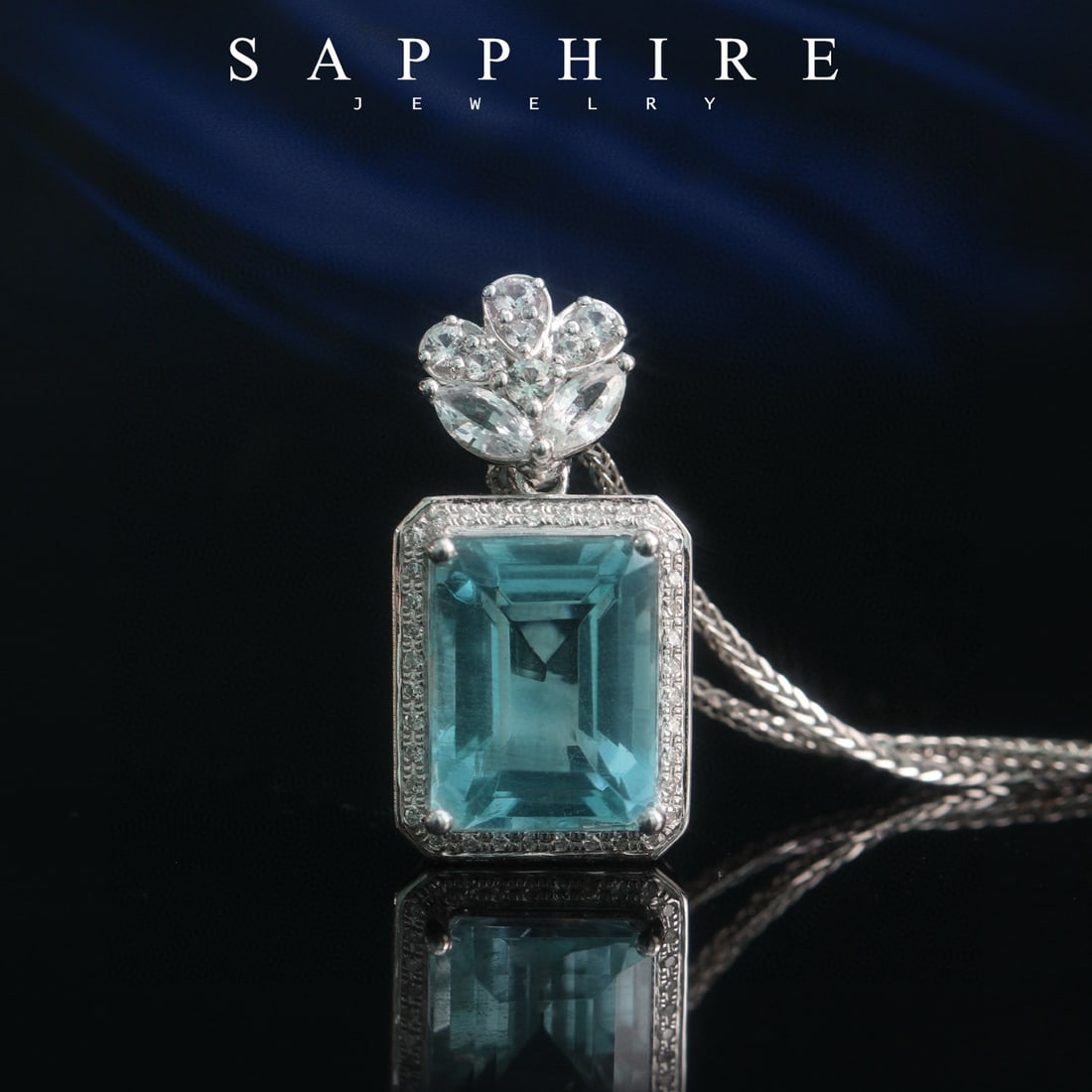 14k Gold 5 Ct Natural Aquamarine & Diamond & Sapphire Pendant( Without Chain ): Ref:231040118 // gold content:14k gold // main gemstone:aquamarine // shape:octagonal // carat weight:5ct // color:blue // treatment:natural // // adjacent gemstone 2 : diamond // number of stones:36 