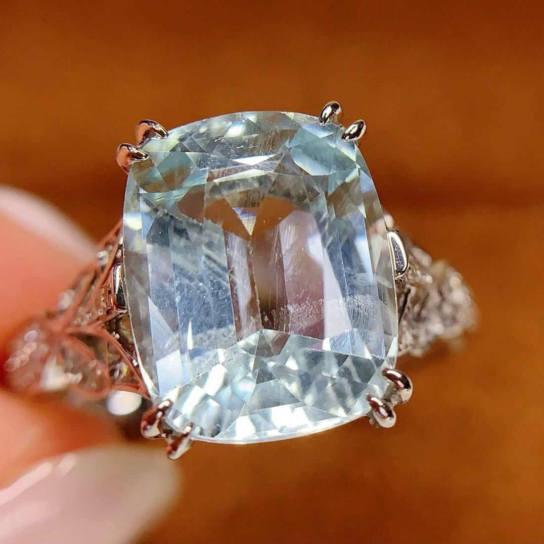 14k Gold 5 Ct Natural Aquamarine & Diamond Ring - 4