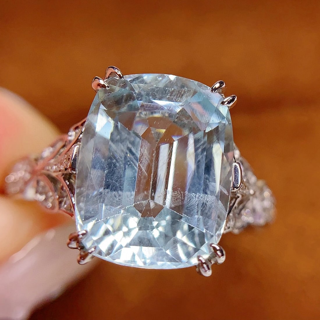 14k Gold 5 Ct Natural Aquamarine & Diamond Ring - 5