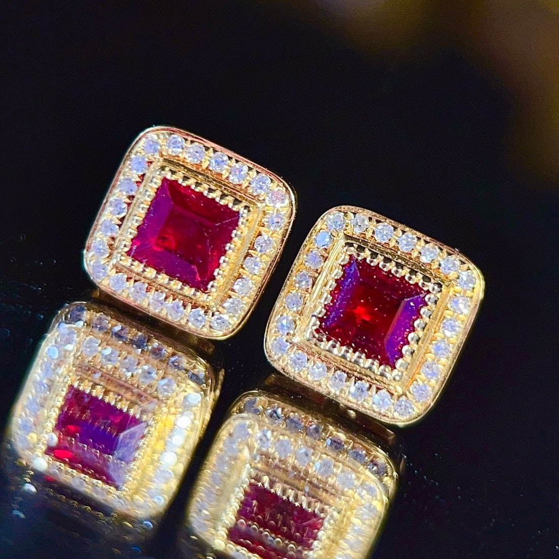 14k Gold 0.85 Ct Natural Ruby & Diamond Earrings - 2