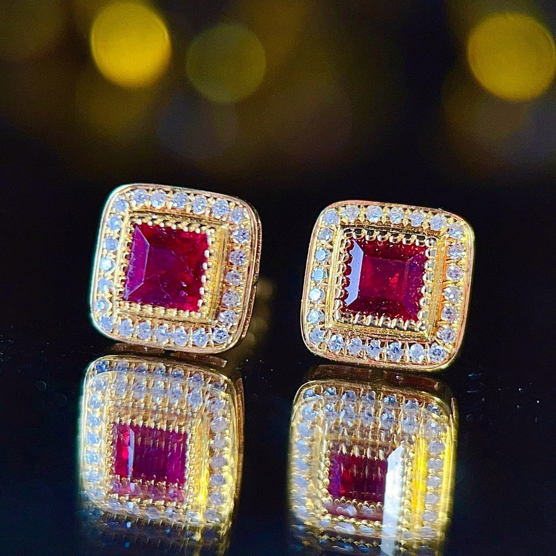 14k Gold 0.85 Ct Natural Ruby & Diamond Earrings - 3