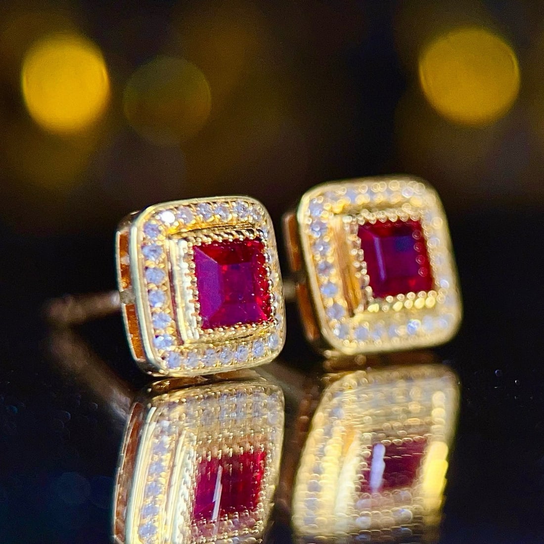 14k Gold 0.85 Ct Natural Ruby & Diamond Earrings - 4
