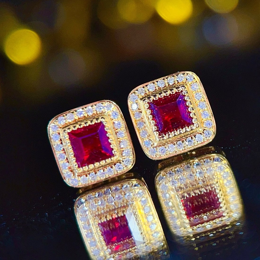 14k Gold 0.85 Ct Natural Ruby & Diamond Earrings - 6